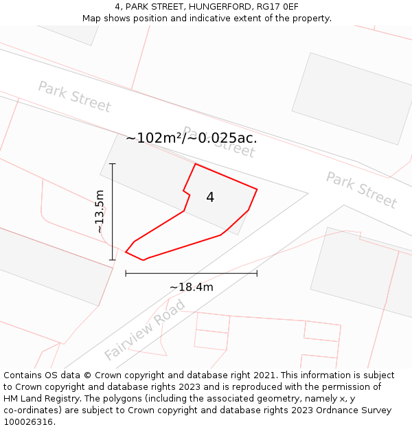 4, PARK STREET, HUNGERFORD, RG17 0EF: Plot and title map