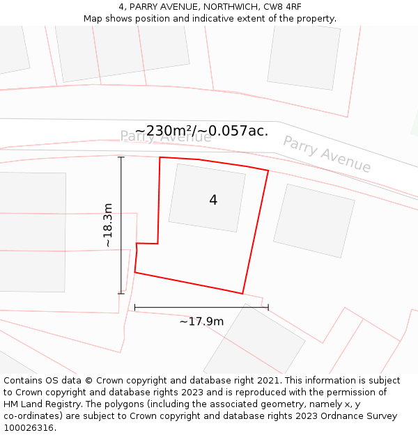 4, PARRY AVENUE, NORTHWICH, CW8 4RF: Plot and title map