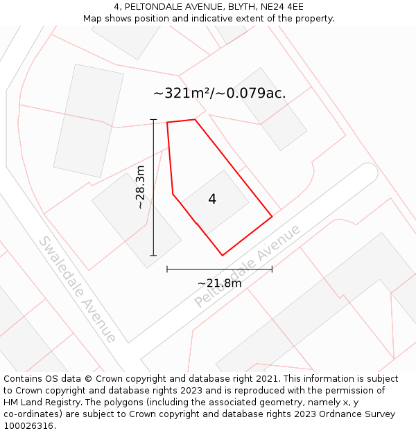 4, PELTONDALE AVENUE, BLYTH, NE24 4EE: Plot and title map