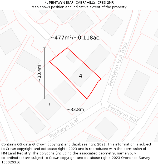 4, PENTWYN ISAF, CAERPHILLY, CF83 2NR: Plot and title map