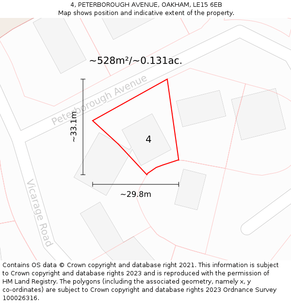 4, PETERBOROUGH AVENUE, OAKHAM, LE15 6EB: Plot and title map