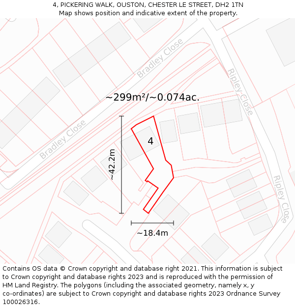 4, PICKERING WALK, OUSTON, CHESTER LE STREET, DH2 1TN: Plot and title map