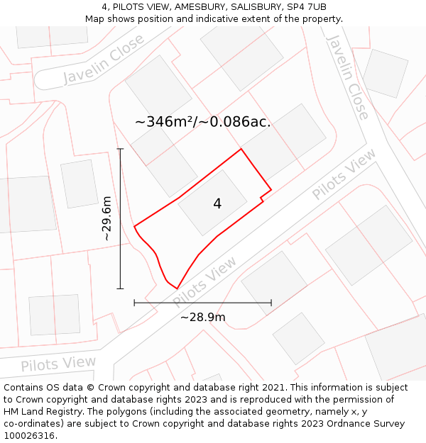 4, PILOTS VIEW, AMESBURY, SALISBURY, SP4 7UB: Plot and title map