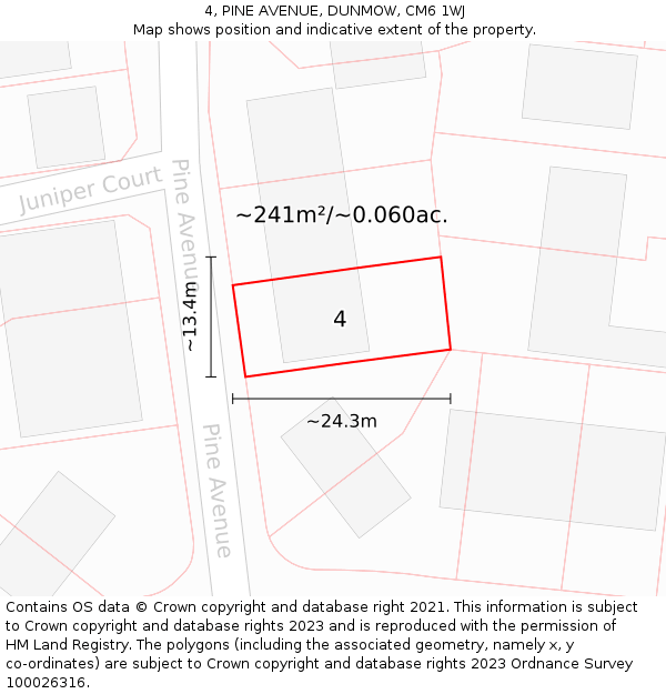 4, PINE AVENUE, DUNMOW, CM6 1WJ: Plot and title map