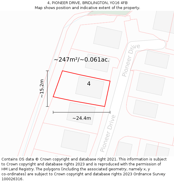 4, PIONEER DRIVE, BRIDLINGTON, YO16 4FB: Plot and title map