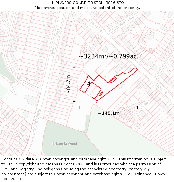 4, PLAYERS COURT, BRISTOL, BS16 6FQ: Plot and title map