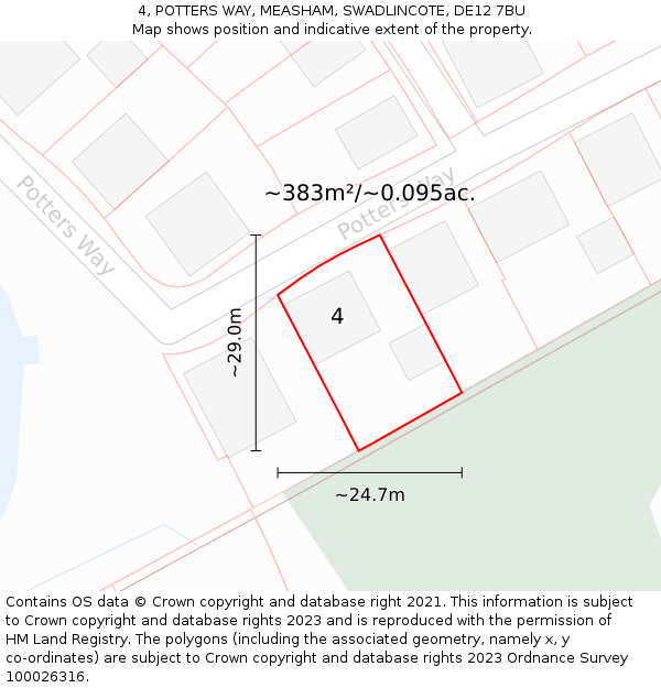 4, POTTERS WAY, MEASHAM, SWADLINCOTE, DE12 7BU: Plot and title map