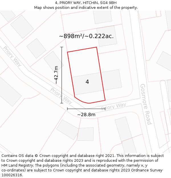 4, PRIORY WAY, HITCHIN, SG4 9BH: Plot and title map