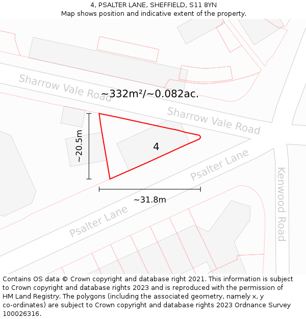 4, PSALTER LANE, SHEFFIELD, S11 8YN: Plot and title map