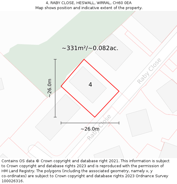 4, RABY CLOSE, HESWALL, WIRRAL, CH60 0EA: Plot and title map