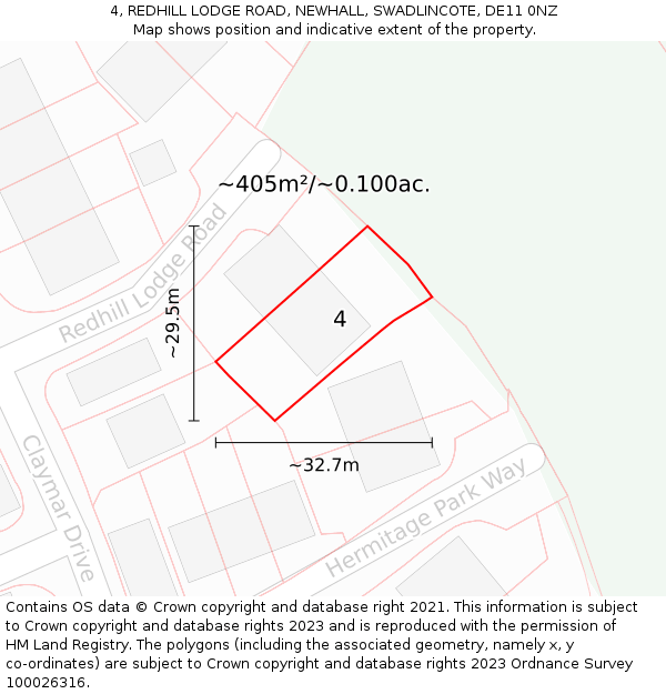 4, REDHILL LODGE ROAD, NEWHALL, SWADLINCOTE, DE11 0NZ: Plot and title map