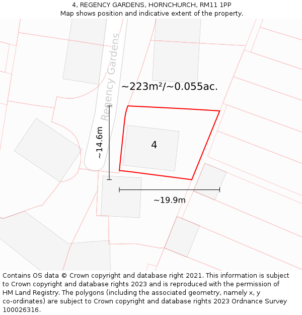 4, REGENCY GARDENS, HORNCHURCH, RM11 1PP: Plot and title map