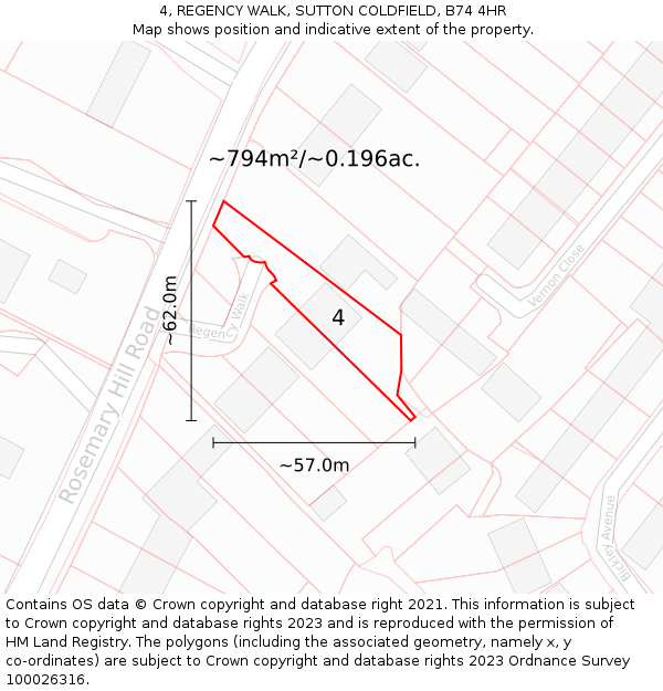 4, REGENCY WALK, SUTTON COLDFIELD, B74 4HR: Plot and title map