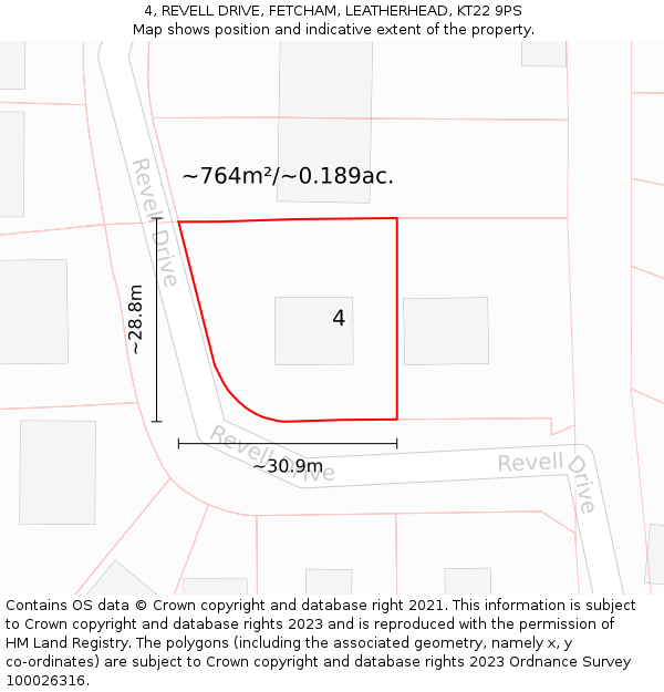 4, REVELL DRIVE, FETCHAM, LEATHERHEAD, KT22 9PS: Plot and title map