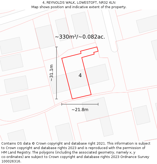4, REYNOLDS WALK, LOWESTOFT, NR32 4LN: Plot and title map