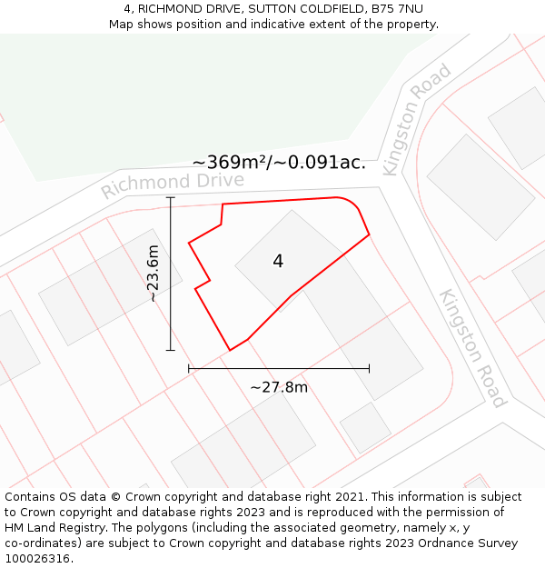 4, RICHMOND DRIVE, SUTTON COLDFIELD, B75 7NU: Plot and title map