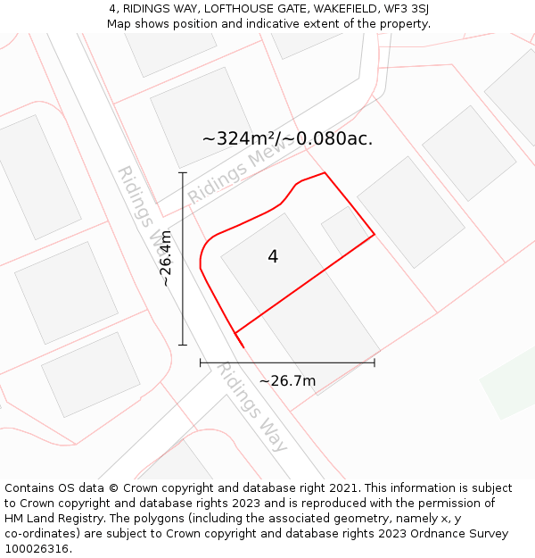 4, RIDINGS WAY, LOFTHOUSE GATE, WAKEFIELD, WF3 3SJ: Plot and title map