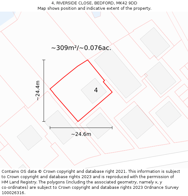 4, RIVERSIDE CLOSE, BEDFORD, MK42 9DD: Plot and title map