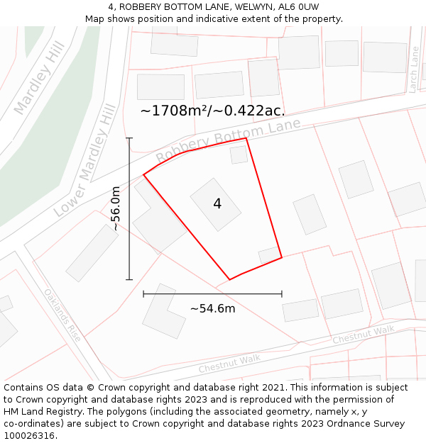 4, ROBBERY BOTTOM LANE, WELWYN, AL6 0UW: Plot and title map