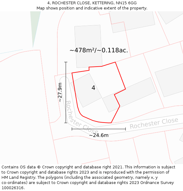 4, ROCHESTER CLOSE, KETTERING, NN15 6GG: Plot and title map