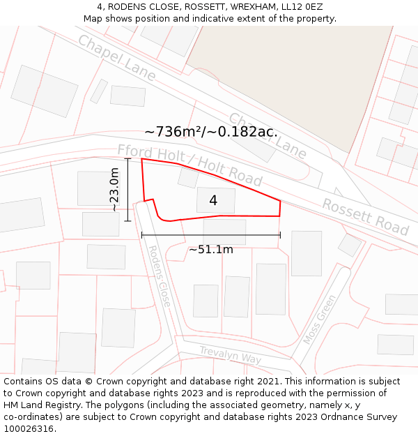 4, RODENS CLOSE, ROSSETT, WREXHAM, LL12 0EZ: Plot and title map