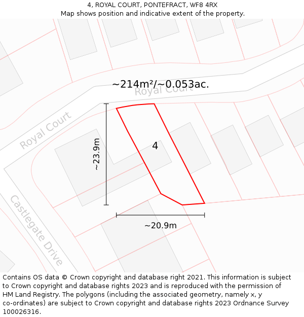 4, ROYAL COURT, PONTEFRACT, WF8 4RX: Plot and title map