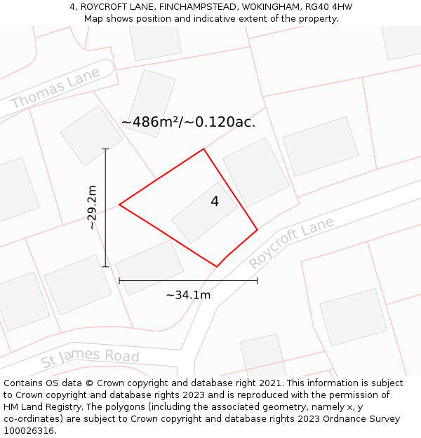 4, ROYCROFT LANE, FINCHAMPSTEAD, WOKINGHAM, RG40 4HW: Plot and title map