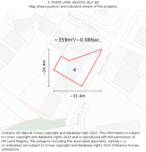 4, RUINS LANE, BOLTON, BL2 3JG: Plot and title map