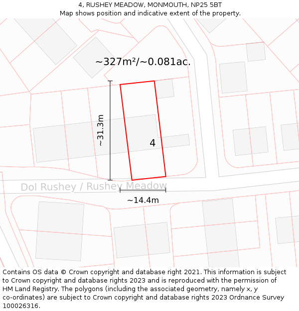 4, RUSHEY MEADOW, MONMOUTH, NP25 5BT: Plot and title map