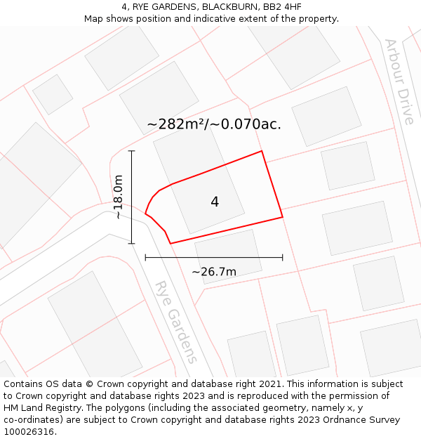 4, RYE GARDENS, BLACKBURN, BB2 4HF: Plot and title map