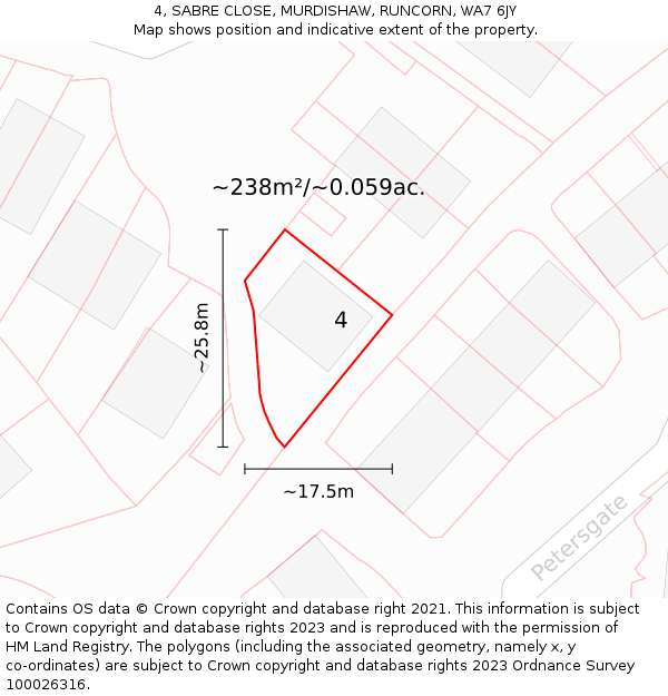 4, SABRE CLOSE, MURDISHAW, RUNCORN, WA7 6JY: Plot and title map