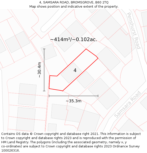 4, SAMSARA ROAD, BROMSGROVE, B60 2TQ: Plot and title map