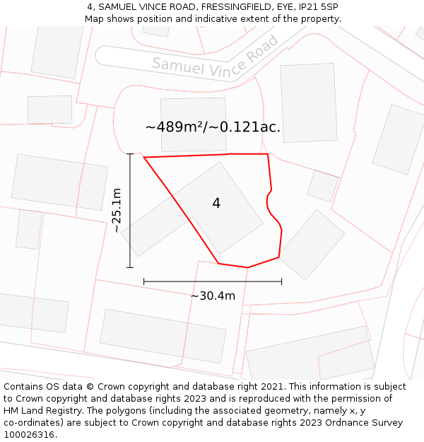 4, SAMUEL VINCE ROAD, FRESSINGFIELD, EYE, IP21 5SP: Plot and title map