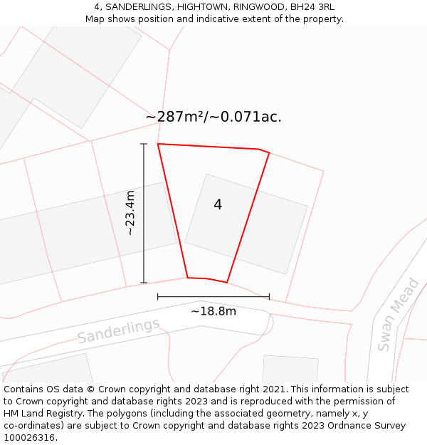 4, SANDERLINGS, HIGHTOWN, RINGWOOD, BH24 3RL: Plot and title map