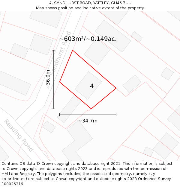 4, SANDHURST ROAD, YATELEY, GU46 7UU: Plot and title map