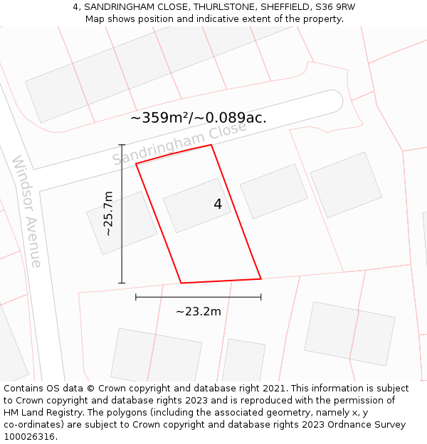 4, SANDRINGHAM CLOSE, THURLSTONE, SHEFFIELD, S36 9RW: Plot and title map