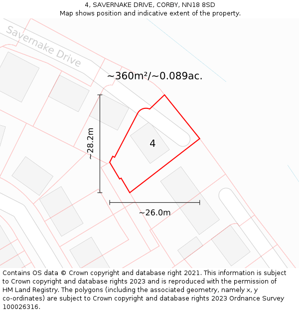 4, SAVERNAKE DRIVE, CORBY, NN18 8SD: Plot and title map