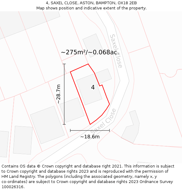 4, SAXEL CLOSE, ASTON, BAMPTON, OX18 2EB: Plot and title map