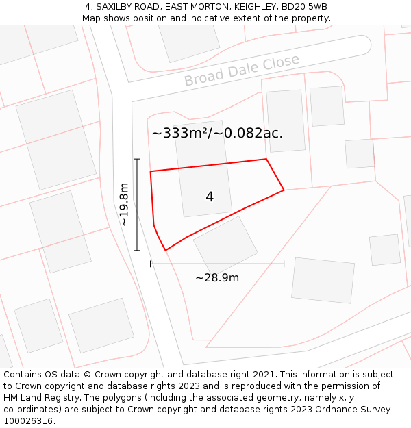 4, SAXILBY ROAD, EAST MORTON, KEIGHLEY, BD20 5WB: Plot and title map