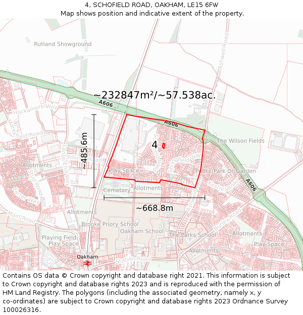 4, SCHOFIELD ROAD, OAKHAM, LE15 6FW: Plot and title map