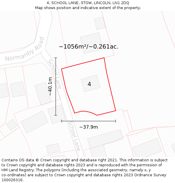 4, SCHOOL LANE, STOW, LINCOLN, LN1 2DQ: Plot and title map