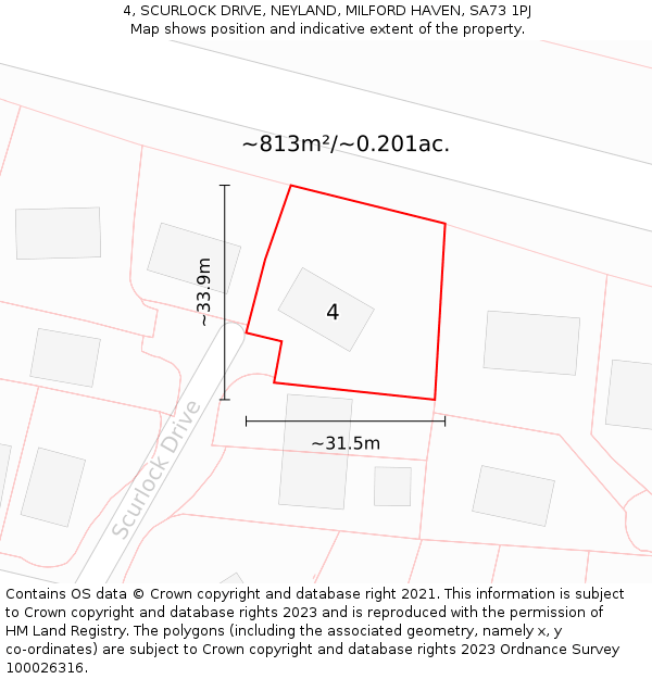 4, SCURLOCK DRIVE, NEYLAND, MILFORD HAVEN, SA73 1PJ: Plot and title map
