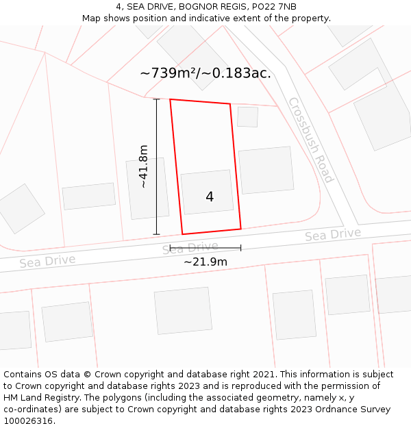 4, SEA DRIVE, BOGNOR REGIS, PO22 7NB: Plot and title map