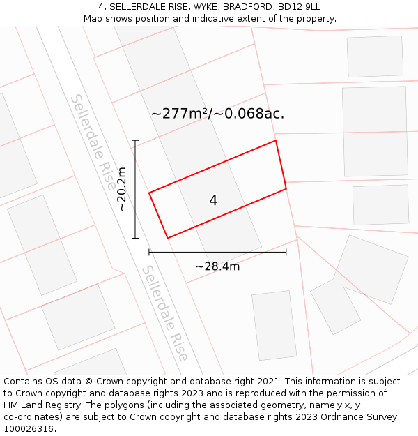 4, SELLERDALE RISE, WYKE, BRADFORD, BD12 9LL: Plot and title map