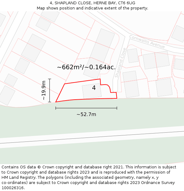 4, SHAPLAND CLOSE, HERNE BAY, CT6 6UG: Plot and title map