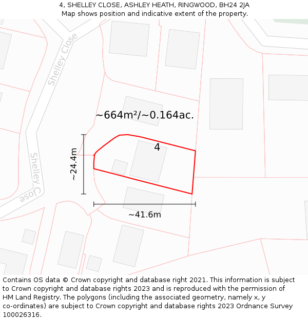 4, SHELLEY CLOSE, ASHLEY HEATH, RINGWOOD, BH24 2JA: Plot and title map