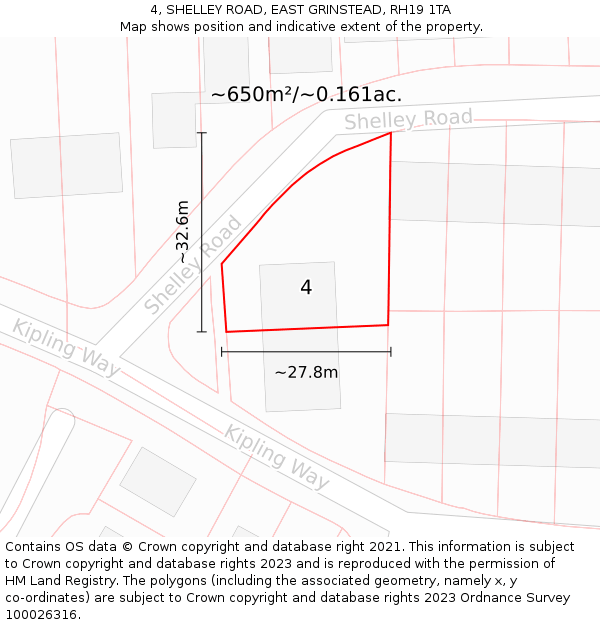 4, SHELLEY ROAD, EAST GRINSTEAD, RH19 1TA: Plot and title map