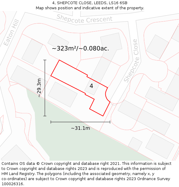 4, SHEPCOTE CLOSE, LEEDS, LS16 6SB: Plot and title map