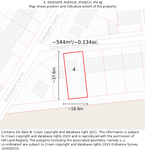 4, SIDEGATE AVENUE, IPSWICH, IP4 4JJ: Plot and title map