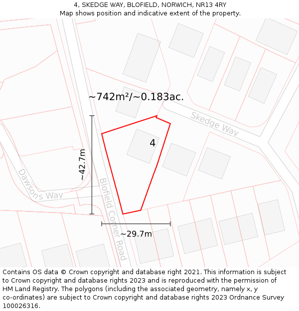 4, SKEDGE WAY, BLOFIELD, NORWICH, NR13 4RY: Plot and title map